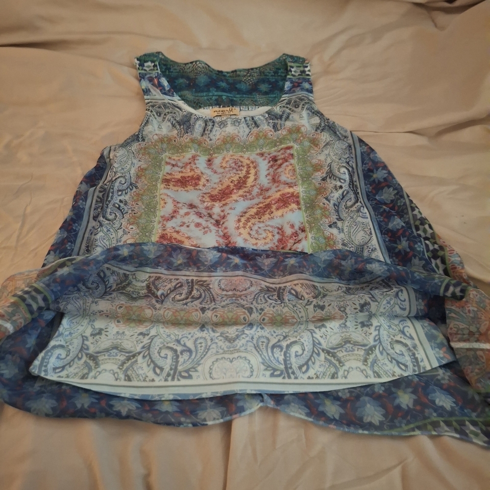 ONE WORLD Women's Multicolor Paisley Sleeveless Tank Tunic - Picture 6 of 9